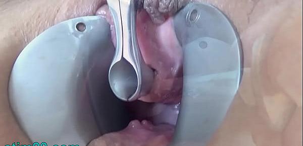  Female masturbate her pee hole with a huge dildo of balls